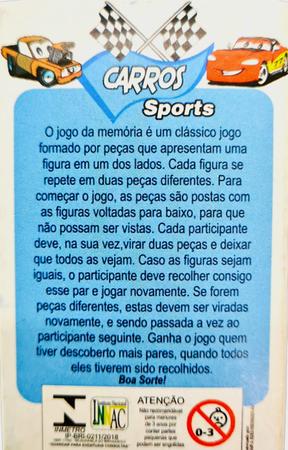 Jogo Da Memória Carros 3 Disney Xalingo 19887