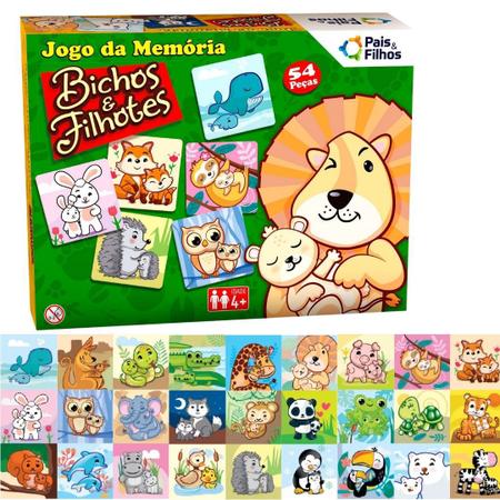 Jogo da Memória Animais Divertidos com 54 peças - Pais & Filhos - Jogos de  Memória e Conhecimento - Magazine Luiza