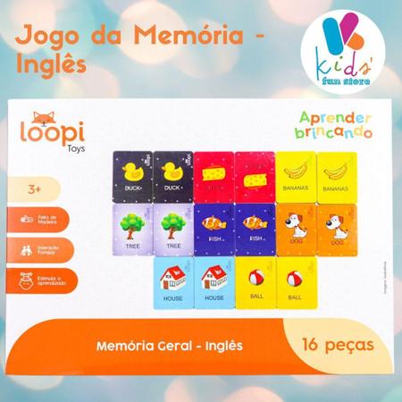 Jogo da Memória em Inglês  Brinquedo Madeira Loopi Toys