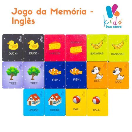 Memória em Inglês 40 Peças Jogo Educativo de Madeira Pedagógico e Didático  Brinquedos Educativos Bambalalão Brinquedos Educativos