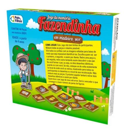 Memória Fazendinha 40 Peças Jogo Educativo de Madeira Brinquedos de Madeira  Bambalalão Brinquedos Educativos