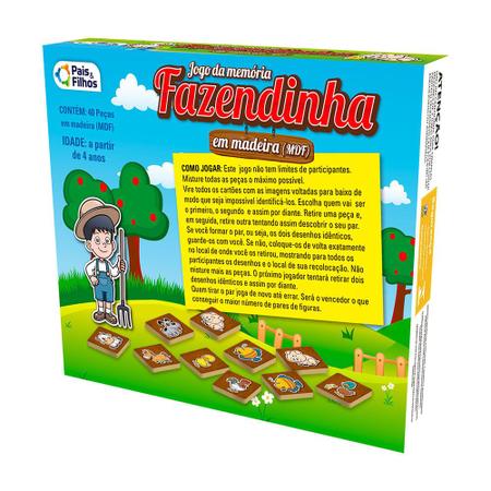 Jogo da Memória em Madeira - Fazendinha - 40 peças - Pais e Filhos - Kits e  Gifts