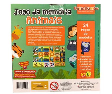 Jogo Da Memoria Infantil Animais 24 Peças Educativo Pedagógico