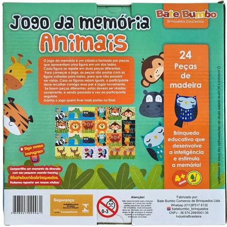 Jogo Da Memoria Infantil Animais 24 Peças Educativo Pedagógico Divertido  Menino Menina 4 Anos - Bate Bumbo - Jogos de Memória e Conhecimento -  Magazine Luiza