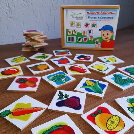 Jogo da Memória Frutas e Legumes em Caixa de Madeira