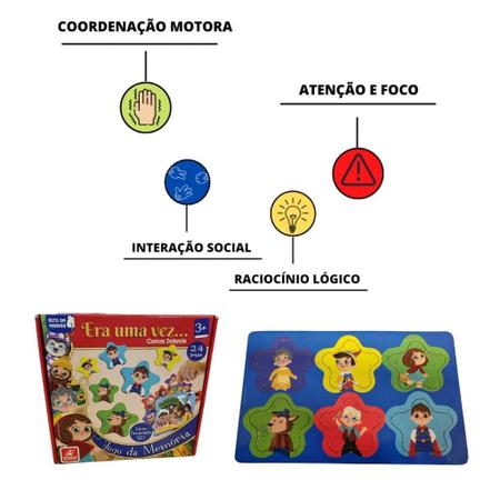 Jogo da Memória Era Uma Vez Brinquedo Educativo de Madeira Jogos e Desafios  Bambalalão Brinquedos Educativos