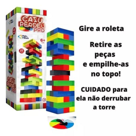 Imagem de Jogo da Torre Caiu Perdeu Pro 45 Peças + Roleta Colorida