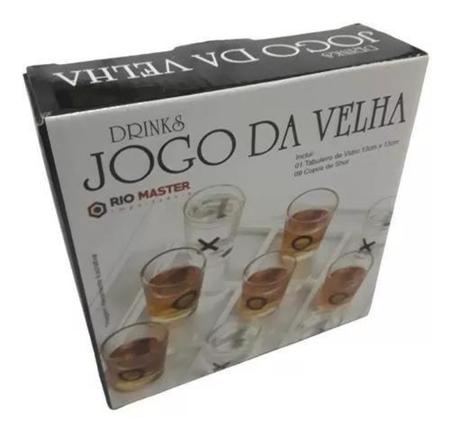 Jogo De Shot Jogo Da Velha Drink Tabuleiro De Vidro 25Cm Com 9