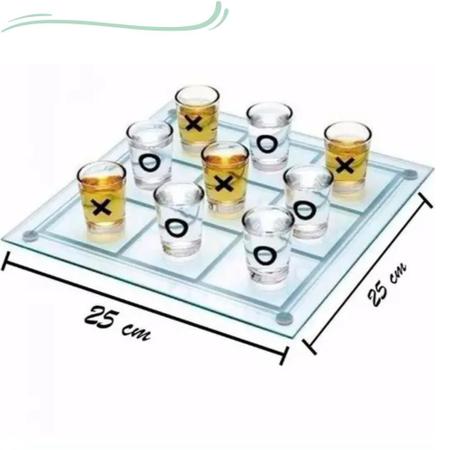 Jogo De Shot Jogo Da Velha Drink Tabuleiro De Vidro 25Cm Com 9