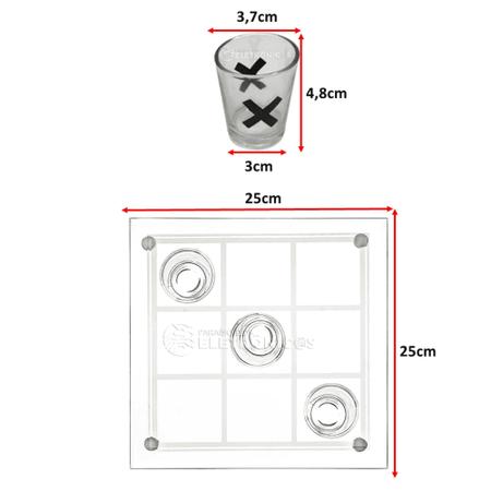 Jogo De Shot Jogo Da Velha Drink Tabuleiro De Vidro 25Cm Com 9