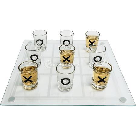 Jogo De Shot Jogo Da Velha Drink Tabuleiro De Vidro 25Cm Com 9