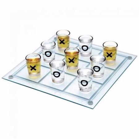 Jogo da Velha Virar Drink Shot Tequila Cachaça Com Copo Vidro Dose