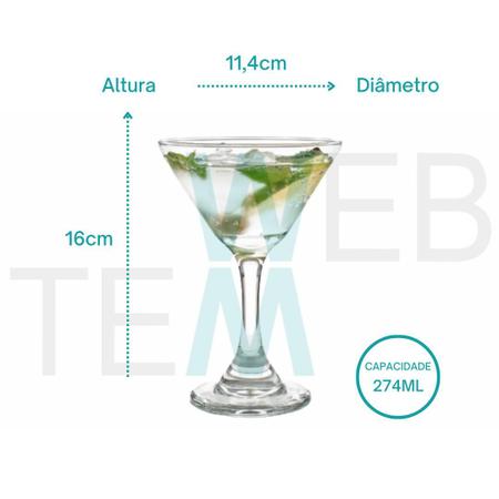 Imagem de Jogo de 12 Taças de Martini de Vidro 274ml para Drinks ou Sobremesas Resistentes Para Festas, Mesa Posta Elegante e Sustentável, Bares e Restaurantes