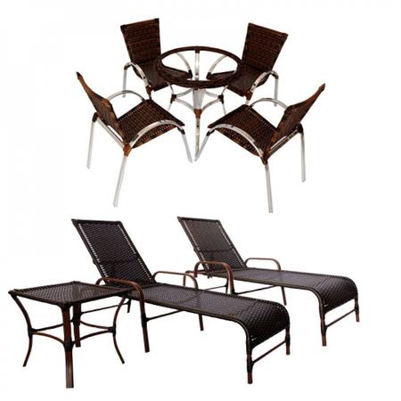 Imagem de Jogo de 4 Cadeiras e Mesa em Alumínio com 2 Espreguiçadeiras com Regulagem - Trama Original
