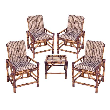 Imagem de Jogo de 4 Cadeiras Mesa de Bambu Para Area Varanda Bambu Corda