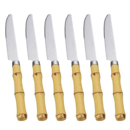 Imagem de Jogo de 6 facas em Inox Cabo Plástico Bambu Natural 20cm