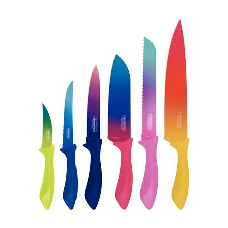 Imagem de Jogo de 6 facas Tramontina Colorcut com lâminas em aço inox e cabos de polipropileno