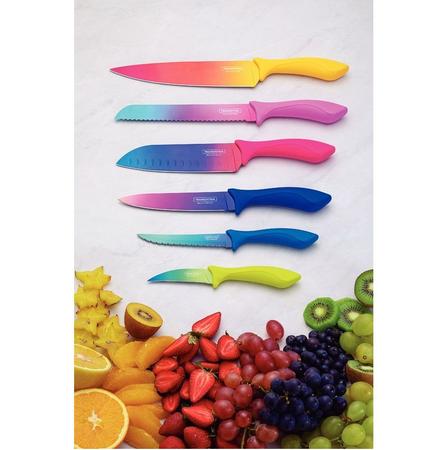 Imagem de Jogo de 6 facas Tramontina Colorcut com lâminas em aço inox e cabos de polipropileno