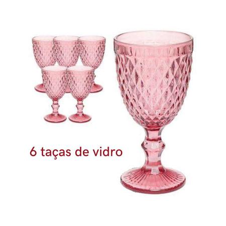 Imagem de Jogo De 6 Taças Bico De Jaca Rosa De Vidro 300ml