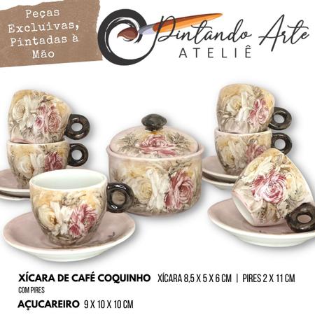 Jogo de 6 Xícaras de Café Cônica Coquinho 70 ml e Açucareiro de Porcelana  Pintado à Mão ROSAS BRANCA ROSA/ROSA CARAMELO - PINTANDO ARTE Ateliê -  Xícaras de Café - Magazine Luiza