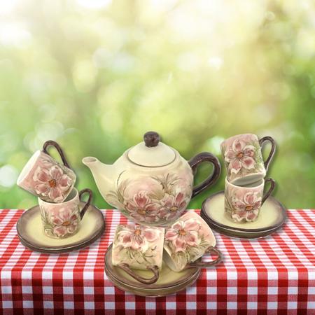 Jogo De Chá Completo Porcelana Com Rosas Pintadas À Mão