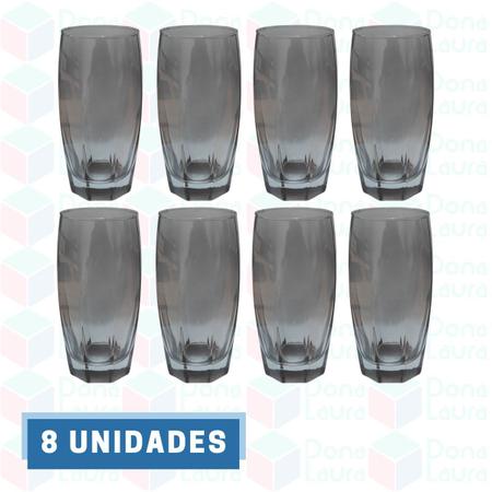 Imagem de Jogo de 8 Copo Florence Vidro Cinza 370ML Bebidas Drinks