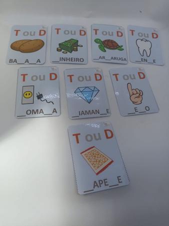 Surdos e Sonoros T / D, Jogo Pedagógico com 20 Cartas para Alfabetização e Letramento, Ideias e Palavras