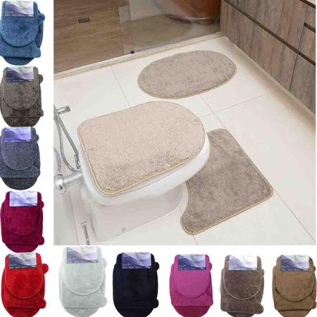 Imagem de Jogo De Banheiro 3 Peças Cronos Pratatêxtil Antiderrapante Pelo baixo fácil de limpar