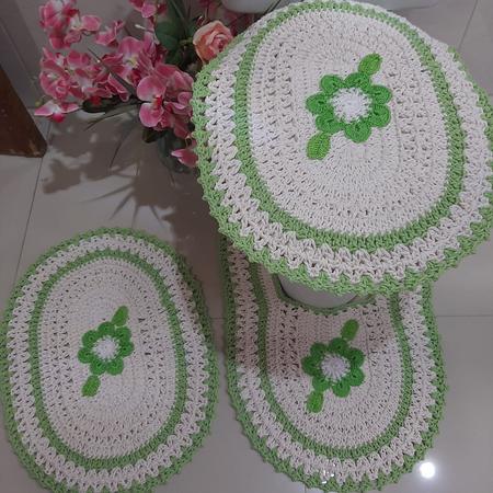 Jogo de cozinha em crochê kit 3 peças (Modelo: Flor Bordada