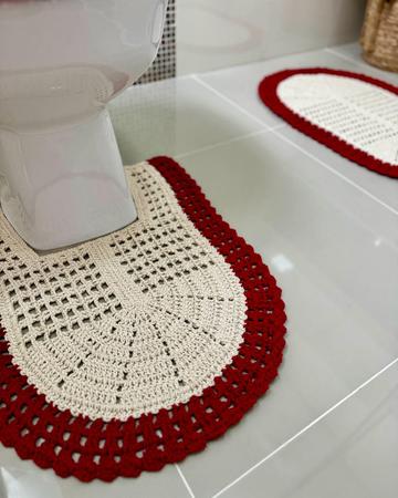 Imagem de Jogo De Banheiro Telinha com Encaixe - Kit 3 Peças Crochê Artesanal