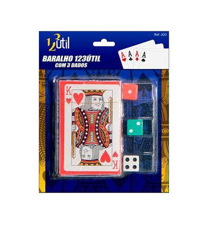 Kit Jogo de Cartas Baralho + 1 Dado Diversão Lazer e Hobby -  Branco+Vermelho