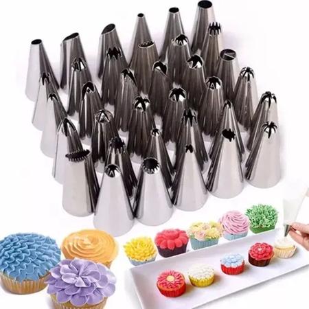 Kit de Confeiteiro Jogo de Confeitar Com 36 Bicos Inox Para Bolos