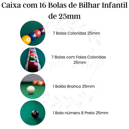 Jogo de Bolas 25mm p/ Sinuca / Bilhar Infantil
