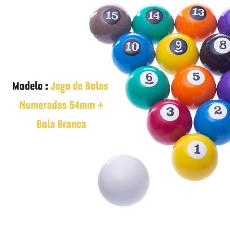 Jogo Bola Bolas Numeradas 50 Mm Bilhar Sinuca + Branca 54 Mm