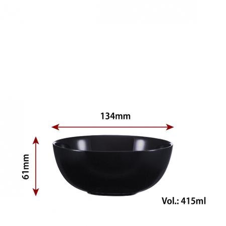 Jogo de Bowl Redondo de Vidro Opaline Preto 415ml 6 Pcs - Ruvolo