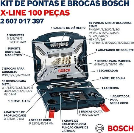 Imagem de Jogo De Brocas X-Line Titânio Com 100 Peças E Maleta Bosch