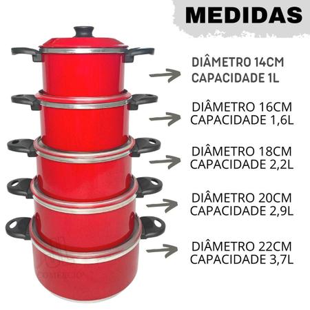 Imagem de Jogo de Caçarola 5 Peças Preto Craqueada ou Vermelha Conjunto Kit de Panelas 14 a 22