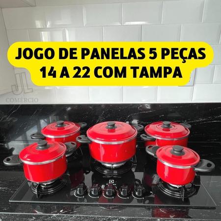 Imagem de Jogo de Caçarola 5 Peças Preto Craqueada ou Vermelha Conjunto Kit de Panelas 14 a 22