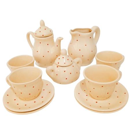 Jogo chá em cerâmica 9 peças decorativa branco com dourado