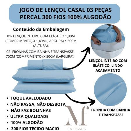 Jogo de Cama Box Casal 03 Peças Liso 100% Algodão Linha Prime Percal 300 Fios - MF ENXOVAIS Imagem de Jogo de Cama Box Casal 03 Peças Liso 100% Algodão Linha Prime Percal 300 Fios