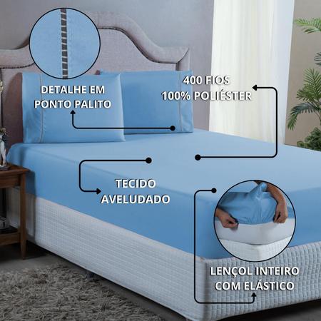 Imagem de Jogo de Cama Casal com Elástico e Fronha 400 Fios com Ponto Palito 3 Peças Qualidade