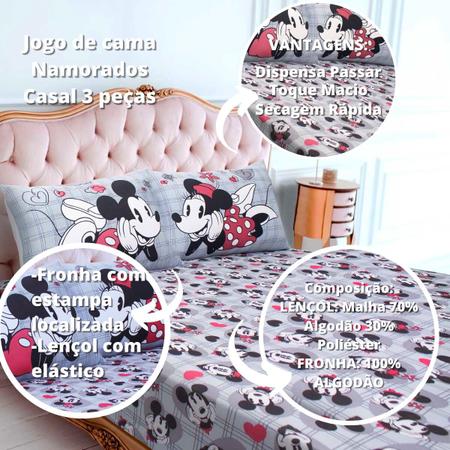 Imagem de Jogo De Cama Casal Mickey E Minnie Namorados Love Film Cinza Disney Portallar