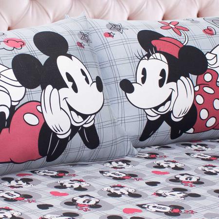 Imagem de Jogo De Cama Casal Mickey E Minnie Namorados Love Film Cinza Disney Portallar