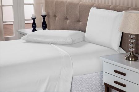 Imagem de Jogo de cama casal super king size 4 peças 150 fios cama box 1,93x2,03x40 chacara resort hotel sítio-branco