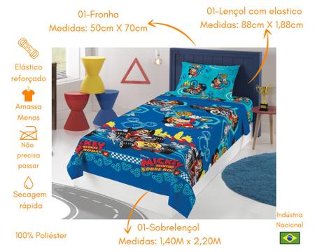 Jogo de Cama Infantil Mickey 3 Peças Lepper (2 Lençois e 1 Fronha)