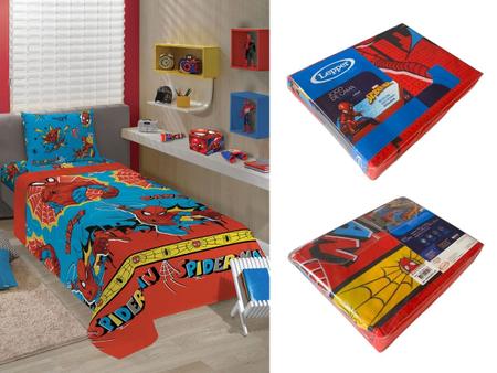 Jogo de Cama Infantil Lepper Homem Aranha Solteiro 3 Peças Microfibra Azul