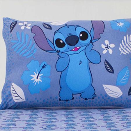 Imagem de Jogo De Cama Infantil Lilo & Stitch Blue Casal Disney Simples 3 Peças Malha Portallar