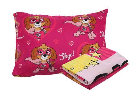 Jogo cama infantil patrulha canina rosa menina3 pecas lepper