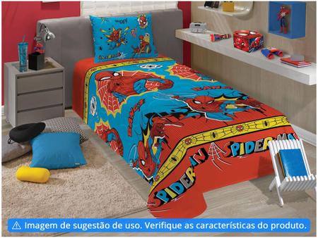 Imagem de Jogo de Cama Infantil Solteiro Lepper Microfibra - Homem Aranha Azul 2 Peças
