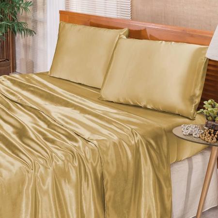 Jogo de Cama de Cetim Charmousse Queen Dourado 4 Peças